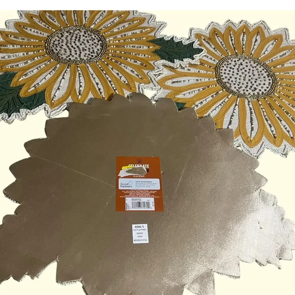Celebrate Together Set of 3 Beaded & Sequined Sunflower Place Mats 16